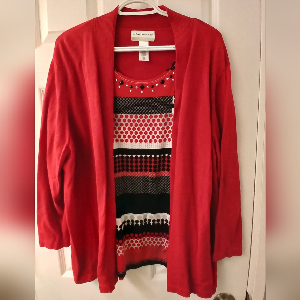 Alfred Dunner Faux‑Layered Cardigan & Tank Sweater – Size 2X